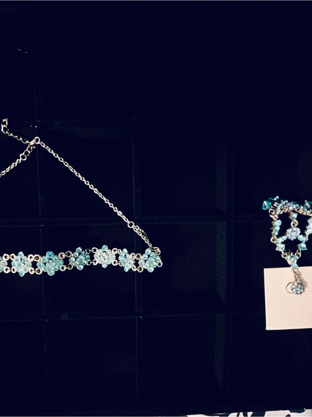 ✨ Aqua/Teal/Turquoise Rhinestone Necklace & Chandelier Earrings Jewelry Set 🌸 - Picture 12 of 12